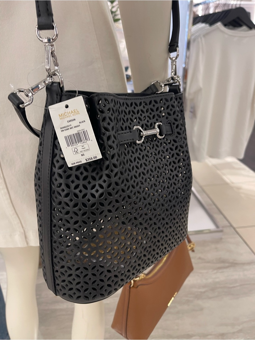NWT MICHAEL KORS Carson Small Floral Laser-Cut Bucket Bag in Black - Picture 9 of 14